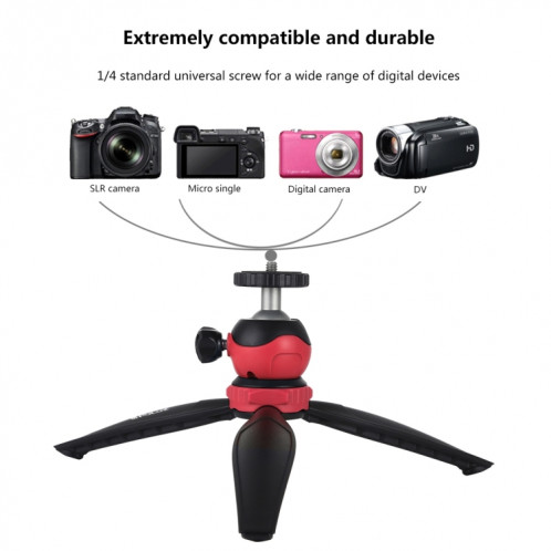 PULUZ Support de trépied en plastique de poche de 20 cm avec rotule à 360 degrés pour smartphones, GoPro, appareils photo reflex numériques (rouge) SP537R1701-09
