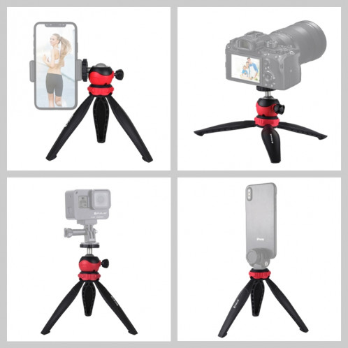 PULUZ Support de trépied en plastique de poche de 20 cm avec rotule à 360 degrés pour smartphones, GoPro, appareils photo reflex numériques (rouge) SP537R1701-09