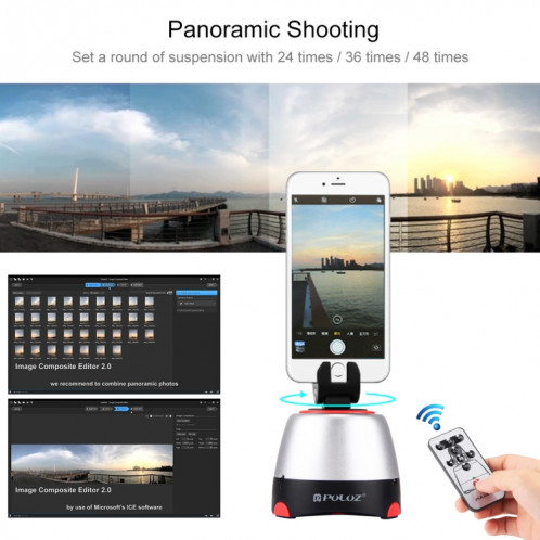 Tête panoramique PULUZ Electronic à rotation à 360 degrés avec télécommande pour téléphones intelligents, GoPro, appareils photo DSLR (rouge) SP360R1237-025