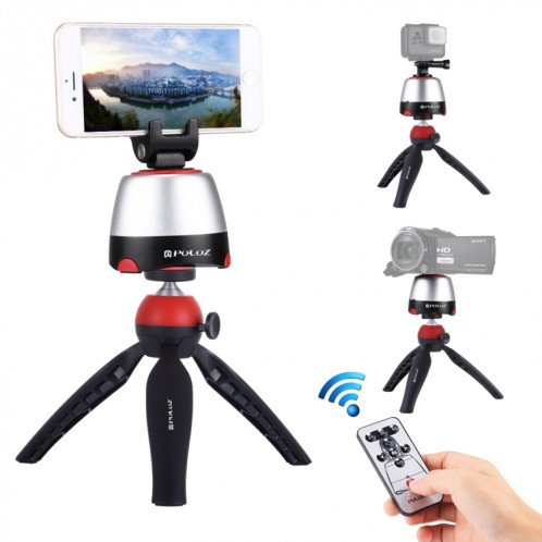 Tête panoramique PULUZ Electronic à rotation à 360 degrés + support de trépied + pince GoPro + pince de téléphone avec télécommande pour téléphones intelligents, GoPro, appareils photo DSLR (rouge) SP362R1861-021