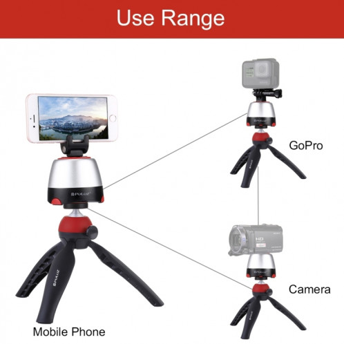 Tête panoramique PULUZ Electronic à rotation à 360 degrés + support de trépied + pince GoPro + pince de téléphone avec télécommande pour téléphones intelligents, GoPro, appareils photo DSLR (rouge) SP362R1861-021