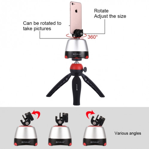 Tête panoramique PULUZ Electronic à rotation à 360 degrés + support de trépied + pince GoPro + pince de téléphone avec télécommande pour téléphones intelligents, GoPro, appareils photo DSLR (rouge) SP362R1861-021