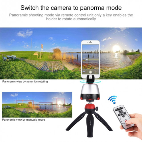 Tête panoramique PULUZ Electronic à rotation à 360 degrés + support de trépied + pince GoPro + pince de téléphone avec télécommande pour téléphones intelligents, GoPro, appareils photo DSLR (rouge) SP362R1861-021