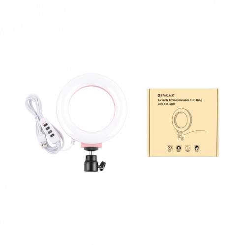 Puluz 4.7 pouces 12cm USB 3 modes Dimmable Bague LED Selfie Beauty Vlogging Photographie Photographie Vidéo avec tête de boule de trépied (rose) SP377F1871-013