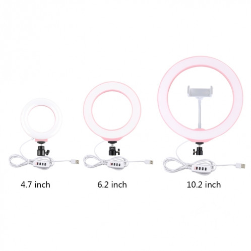 Puluz 4.7 pouces 12cm USB 3 modes Dimmable Bague LED Selfie Beauty Vlogging Photographie Photographie Vidéo avec tête de boule de trépied (rose) SP377F1871-013