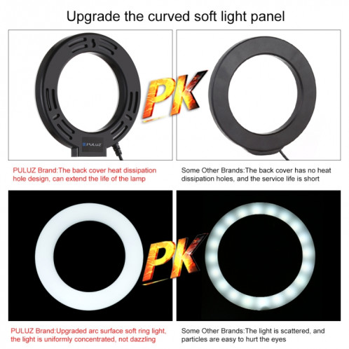 Puluz 4.7 pouces 12cm USB 3 modes Dimmable Bague LED Selfie Beauté Vlogging Photographie Vidéo lumières avec tête de boule de trépied (noir) SPU377957-014