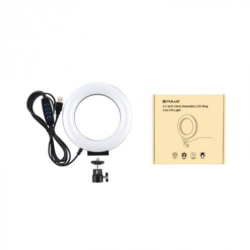 Puluz 4.7 pouces 12cm USB 3 modes Dimmable Bague LED Selfie Beauté Vlogging Photographie Vidéo lumières avec tête de boule de trépied (noir) SPU377957-014