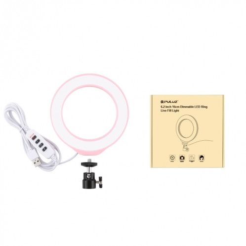 PULUZ 6.2 pouces 16cm USB 3 modes Dimmable LED Anneau Vlogging Photographie Vidéo Lumières avec Trépied Rotule (Rose) SP378F888-012