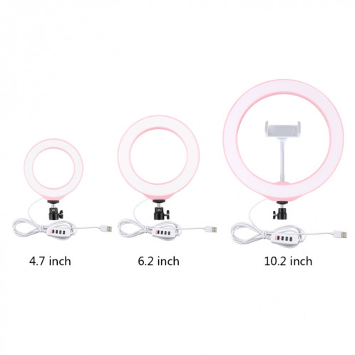 PULUZ 6.2 pouces 16cm USB 3 modes Dimmable LED Anneau Vlogging Photographie Vidéo Lumières avec Trépied Rotule (Rose) SP378F888-012