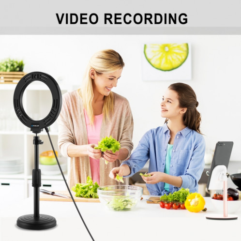 PULUZ 6.2 pouces 16cm USB 3 modes Dimmable LED Anneau Vlogging Photographie Vidéo Lumières avec Trépied Rotule (Noir) SPU3781681-012