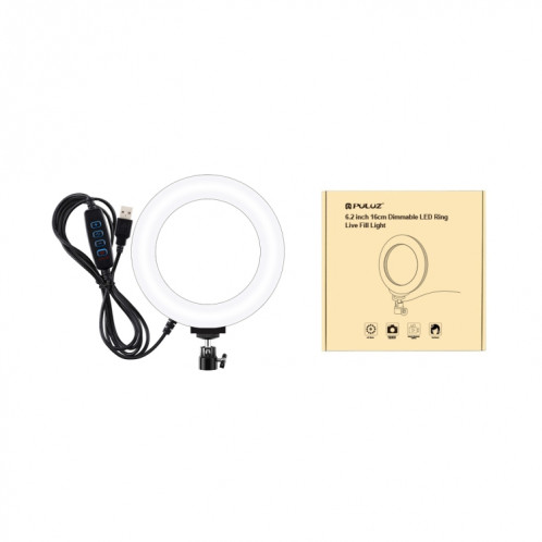 PULUZ 6.2 pouces 16cm USB 3 modes Dimmable LED Anneau Vlogging Photographie Vidéo Lumières avec Trépied Rotule (Noir) SPU3781681-012