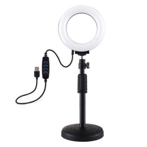 Support de bureau à base ronde PULUZ + 4,7 pouces 12cm 3 modes de lumière vidéo USB annulaire à LED USB dimmable, réglable en hauteur, hauteur réglable: 18cm-28cm SPU391808-014