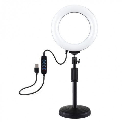Support de bureau à base ronde PULUZ + 6,2 pouces 3 modes USB Dimmable Anneau LED Vlogging Video Light, hauteur réglable: 18cm-28cm SPU392398-013