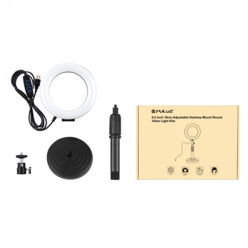 Support de bureau à base ronde PULUZ + 6,2 pouces 3 modes USB Dimmable Anneau LED Vlogging Video Light, hauteur réglable: 18cm-28cm SPU392398-013