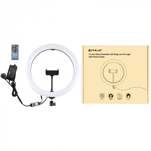 Puluz 11,8 pouces 30cm RVB RGB Bague LED Dimmable Vlogging Selfie Photographie Photographie Vidéo lumineuses avec pile à boule de trépied à chaussure froide et pince de téléphone (Noir) (Noir) SP11AU96-017