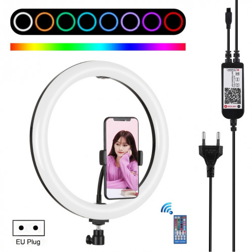 Puluz 11,8 pouces 30cm RVB RGB Bague LED Dimmable Vlogging Selfie Photographie Photographie Vidéo lumineuses avec pile à boule de trépied à chaussure froide (Noir) (Plug UE) SP11EU173-017