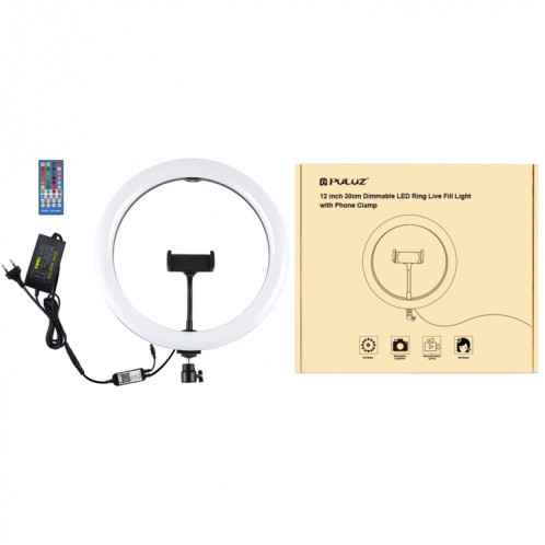 Puluz 11,8 pouces 30cm RVB RGB Bague LED Dimmable Vlogging Selfie Photographie Photographie Vidéo lumineuses avec pile à boule de trépied à chaussure froide (Noir) (Plug UE) SP11EU173-017