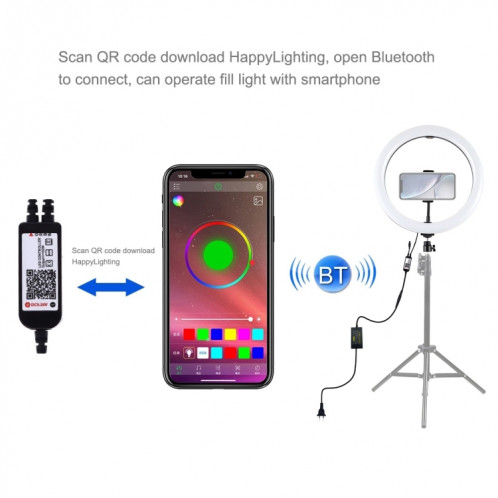 Puluz 11,8 pouces 30cm RVB RGB Bague LED Dimmable Vlogging Selfie Photographie Photographie Vidéo lumineuses avec pile à boule de trépied à chaussure froide (Noir) (Plug UE) SP11EU173-017