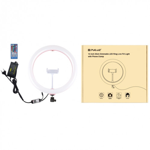 Puluz 11,8 pouces 30cm RVB RGB Bague LED Dimmable Vlogging Selfie Photographie Photographie Vidéo lumières avec une chaussure froide Tête de trépied Tête de balle et pince de téléphone (rose) (Plug UE) SP1FEU1322-017