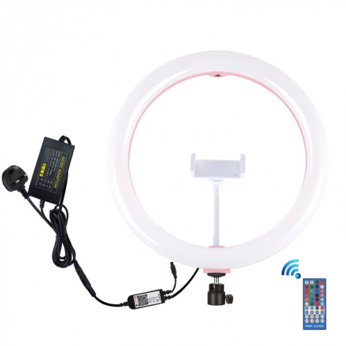 Puluz 11,8 pouces 30cm RVB Dimmable Bague LED Vlogging Selfie Photographie Photographie Vidéo lumineuses avec une chaussure froide trépied Tête de balle et pince de téléphone (Rose) (Plug-UK) SP1FUK1359-017