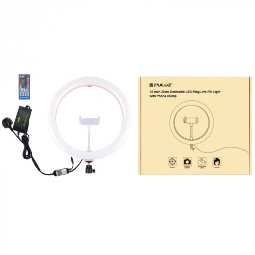 Puluz 11,8 pouces 30cm RVB Dimmable Bague LED Vlogging Selfie Photographie Photographie Vidéo lumineuses avec une chaussure froide trépied Tête de balle et pince de téléphone (Rose) (Plug-UK) SP1FUK1359-017