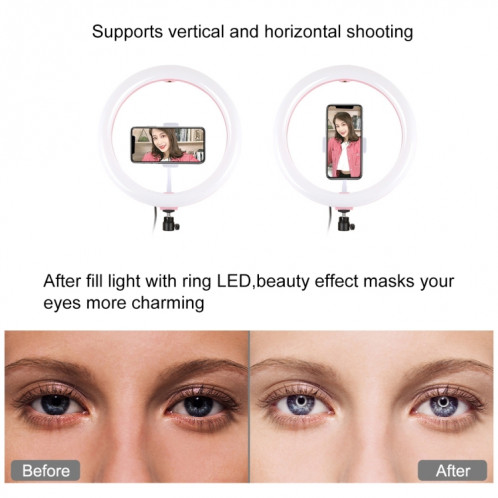 Puluz 11,8 pouces 30cm RVB Dimmable Bague LED Vlogging Selfie Photographie Photographie Vidéo lumineuses avec une chaussure froide trépied Tête de balle et pince de téléphone (Rose) (Plug-UK) SP1FUK1359-017