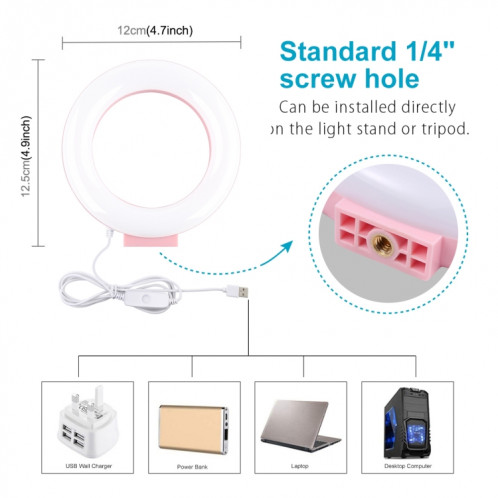 PULUZ 4,7 pouces 12 cm USB lumière blanche anneau LED Vlogging photographie vidéo lumières (rose) SP421F512-011