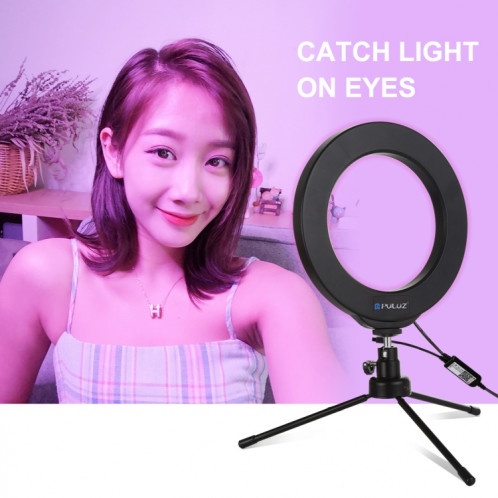 PULUZ 6.2 pouces 16cm USB RGBW Dimmable LED Anneau Vlogging Photographie Vidéo Lumières avec Cold Shoe Trépied Rotule et Télécommande (Noir) SP429B264-017
