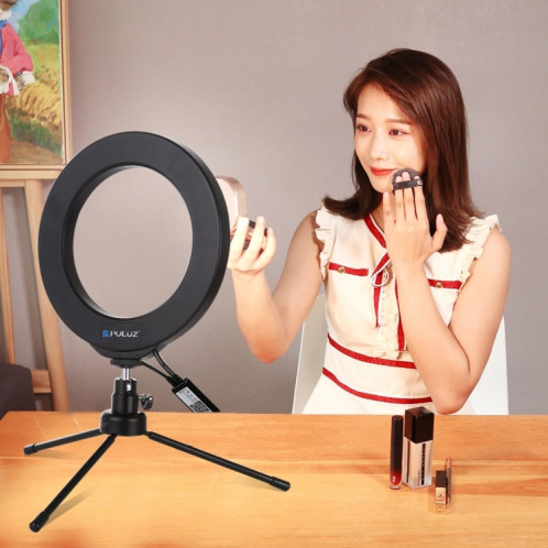 PULUZ 6.2 pouces 16cm USB RGBW Dimmable LED Anneau Vlogging Photographie Vidéo Lumières avec Cold Shoe Trépied Rotule et Télécommande (Noir) SP429B264-017