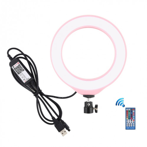 PULUZ 6.2 pouces 16cm USB RGBW Dimmable LED Anneau Vlogging Photographie Vidéo Lumières avec Cold Shoe Trépied Rotule et Télécommande (Rose) SP429F1368-017