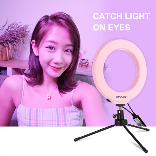 PULUZ 6.2 pouces 16cm USB RGBW Dimmable LED Anneau Vlogging Photographie Vidéo Lumières avec Cold Shoe Trépied Rotule et Télécommande (Rose) SP429F1368-017