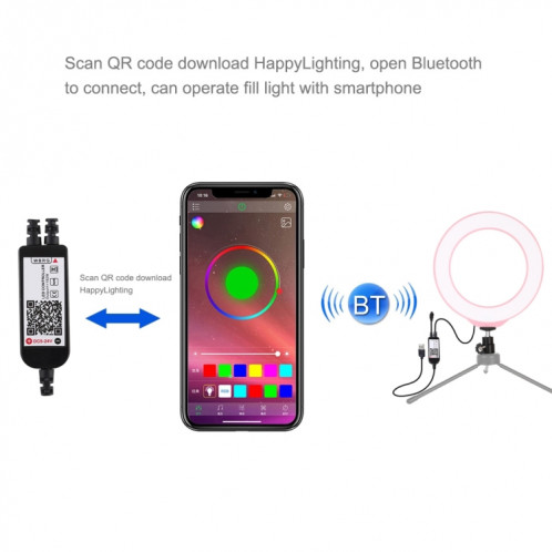 PULUZ 6.2 pouces 16cm USB RGBW Dimmable LED Anneau Vlogging Photographie Vidéo Lumières avec Cold Shoe Trépied Rotule et Télécommande (Rose) SP429F1368-017