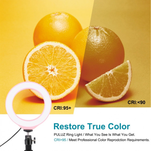 PULUZ 6.2 pouces 16cm USB RGBW Dimmable LED Anneau Vlogging Photographie Vidéo Lumières avec Cold Shoe Trépied Rotule et Télécommande (Rose) SP429F1368-017