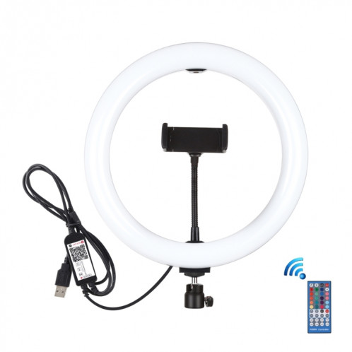 PULUZ 10.2 pouces 26cm USB RGBW Dimmable LED Anneau Vlogging Photographie Vidéo Lumières avec Trépied Rotule & Télécommande & Téléphone Pince (Noir) SP430B1118-017