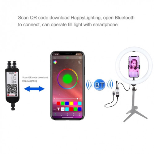 PULUZ 10.2 pouces 26cm USB RGBW Dimmable LED Anneau Vlogging Photographie Vidéo Lumières avec Trépied Rotule & Télécommande & Téléphone Pince (Noir) SP430B1118-017