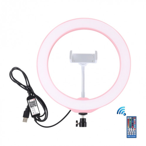 PULUZ 10.2 pouces 26cm USB RGBW Dimmable LED Anneau Vlogging Photographie Vidéo Lumières avec Trépied Rotule & Télécommande & Téléphone Pince (Rose) SP430F891-017