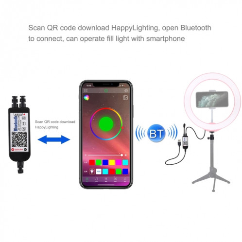 PULUZ 10.2 pouces 26cm USB RGBW Dimmable LED Anneau Vlogging Photographie Vidéo Lumières avec Trépied Rotule & Télécommande & Téléphone Pince (Rose) SP430F891-017