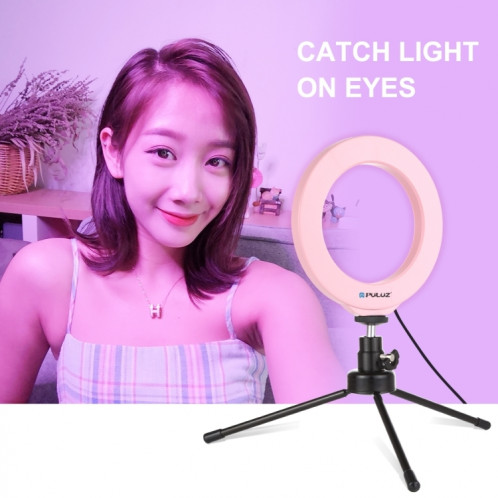 PULUZ 4.7 pouces 12cm USB 10 Modes 8 Couleurs RGBW Dimmable Anneau LED Vlogging Photographie Vidéo Lumières avec Trépied Rotule (Rose) SP431F531-015