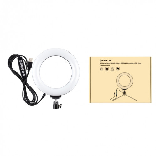 PULUZ 6.2 pouces 16cm USB 10 Modes 8 Couleurs RGBW Dimmable LED Anneau Vlogging Photographie Vidéo Lumières avec Trépied Rotule (Noir) SP432B1252-016