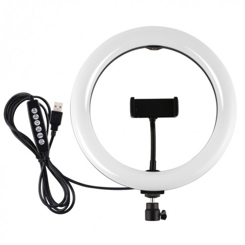 PULUZ 10.2 pouces 26cm USB 10 Modes 8 Couleurs RGBW Dimmable LED Anneau Vlogging Photographie Vidéo Lumières avec Trépied Rotule Et Pince De Téléphone (Noir) SP433B1120-015