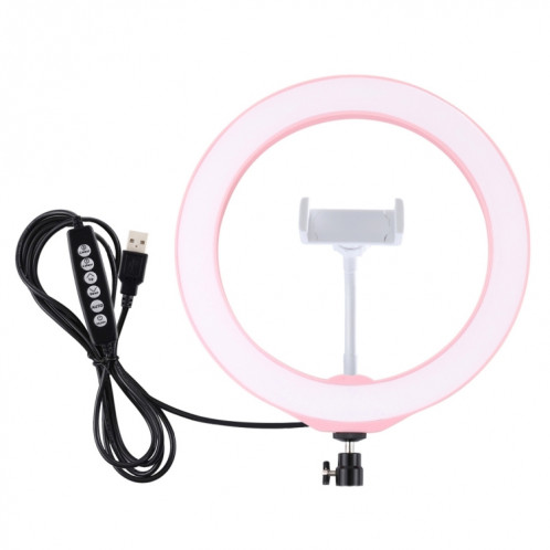 PULUZ 10.2 pouces 26cm USB 10 Modes 8 Couleurs RGBW Dimmable LED Anneau Vlogging Photographie Vidéo Lumières avec Chaussure Froide Trépied Rotule Et Pince De Téléphone (Rose) SP433F304-015