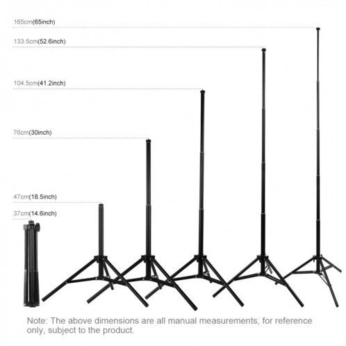 PULUZ Support de montage sur trépied de 1,65 m de hauteur pour les kits de diffusion en direct de lumière vidéo Vlog (noir) SP450B1472-09