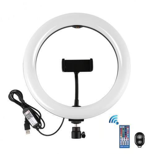 PULUZ 10.2 pouces 26cm Surface incurvée USB RGBW Dimmable LED Anneau Vlogging Photographie Vidéo Lumières avec Trépied Rotule & Télécommande & Téléphone Pince (Noir) SP455B328-018