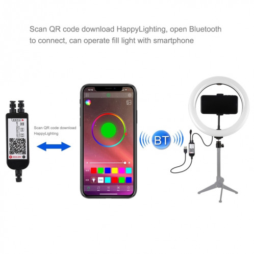 PULUZ 10.2 pouces 26cm Surface incurvée USB RGBW Dimmable LED Anneau Vlogging Photographie Vidéo Lumières avec Trépied Rotule & Télécommande & Téléphone Pince (Noir) SP455B328-018