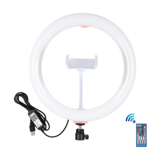 PULUZ 10.2 pouces 26cm Surface incurvée USB RGBW Dimmable LED Anneau Vlogging Photographie Vidéo Lumières avec Trépied Rotule & Télécommande & Téléphone Pince (Rose) SP455F728-018