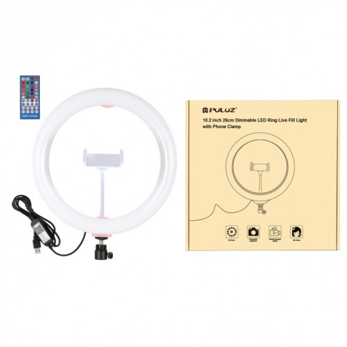 PULUZ 10.2 pouces 26cm Surface incurvée USB RGBW Dimmable LED Anneau Vlogging Photographie Vidéo Lumières avec Trépied Rotule & Télécommande & Téléphone Pince (Rose) SP455F728-018