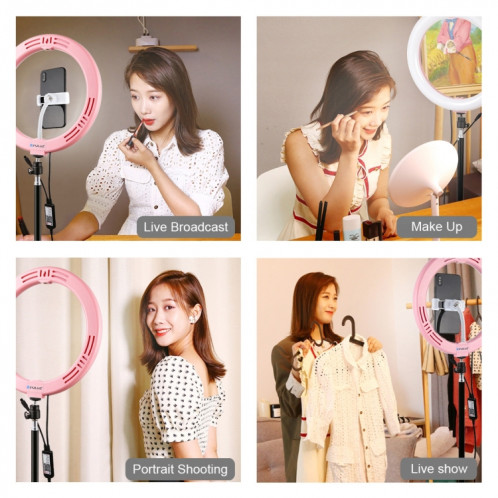 PULUZ 10.2 pouces 26cm Surface incurvée USB RGBW Dimmable LED Anneau Vlogging Photographie Vidéo Lumières avec Trépied Rotule & Télécommande & Téléphone Pince (Rose) SP455F728-018
