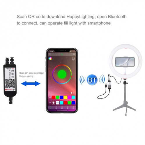 PULUZ 10.2 pouces 26cm Surface incurvée USB RGBW Dimmable LED Anneau Vlogging Photographie Vidéo Lumières avec Trépied Rotule & Télécommande & Téléphone Pince (Rose) SP455F728-018