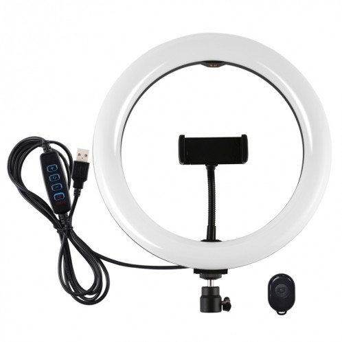 PULUZ 10.2 pouces 26cm USB 3 modes Dimmable Double température de couleur LED Anneau de lumière diffuse incurvée Vlogging Selfie Photographie Lumières vidéo avec pince de téléphone (Noir) SP456B152-014