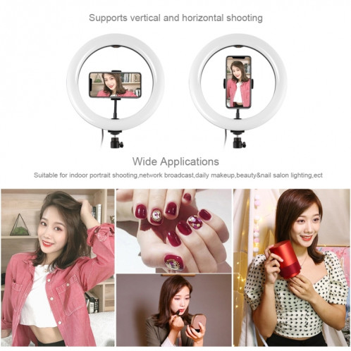 PULUZ 10.2 pouces 26cm USB 3 modes Dimmable Double température de couleur LED Anneau de lumière diffuse incurvée Vlogging Selfie Photographie Lumières vidéo avec pince de téléphone (Noir) SP456B152-014